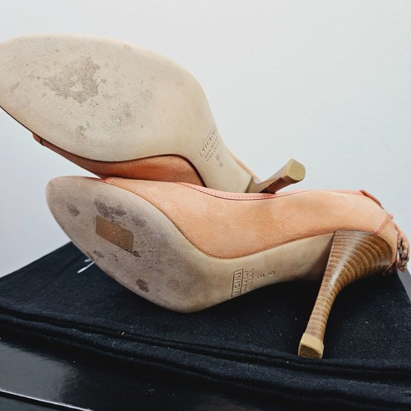Giuseppe Zanotti Design TAK 90 Sandolo Peach Peep Toe Suede 4" Heels, 6B - Picture 7 of 11